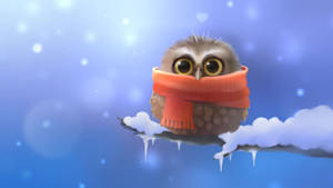 Baby Owl On A Snowy Branch Wallpaper