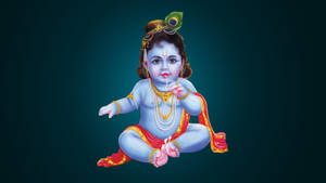 Baby Shri Krishna Against Emerald Background Wallpaper