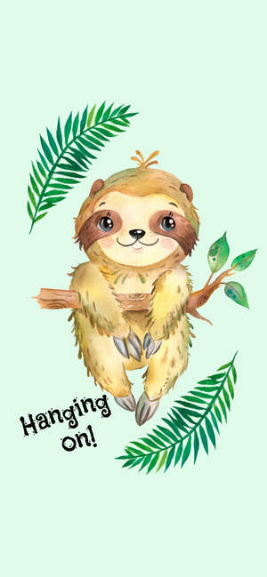 Baby Sloth Hanging On Wallpaper