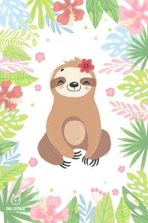 Baby Sloth With A Flower Wallpaper