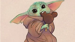Baby Yoda Cartoon - Charming Illustration Of The Beloved Character Wallpaper