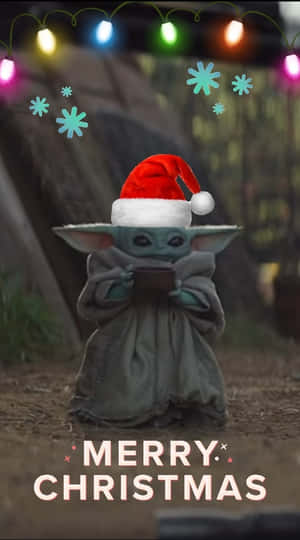 Baby Yoda Christmas Greeting Wallpaper