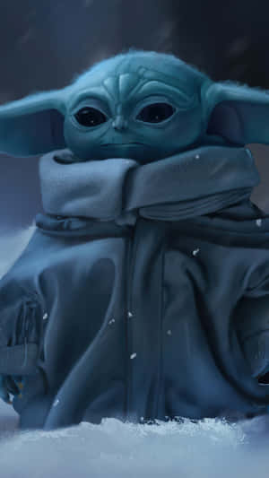 Baby Yoda On Snow Iphone Wallpaper