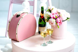 Bachelorette Party Wine Flowers Suitcase Wallpaper