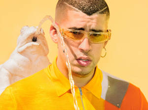 Bad Bunny With White Frog Fountain Wallpaper