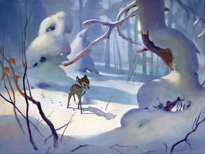 Bambi In Snowy Forest Wallpaper