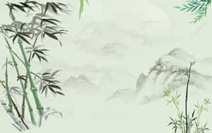 Bamboo Trees And Mountains In A Chinese Style Wallpaper