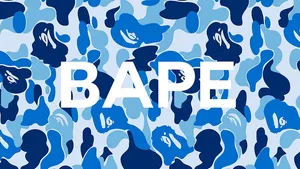 Bape Logo In Blue And White Wallpaper