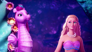 Barbie Mermaid And Pink Seahorse Wallpaper