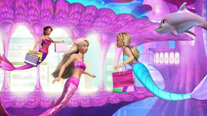 Barbie Mermaid Gracefully Swimming Underwater Wallpaper
