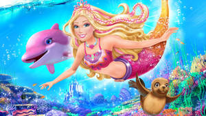 Barbie Mermaid With Water Animals Wallpaper