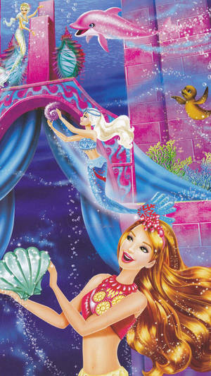 Barbie Mermaids Holding Shells Wallpaper