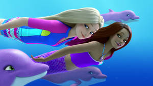 Barbie Mermaids With Dolphins Wallpaper
