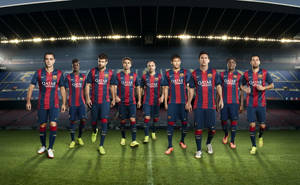 Barcelona Fc Team On Field Wallpaper