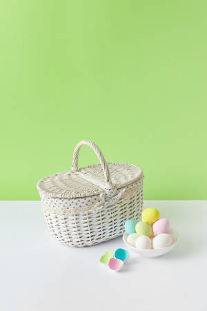 Basket And Eggs In Cute Pastel Aesthetic Wallpaper