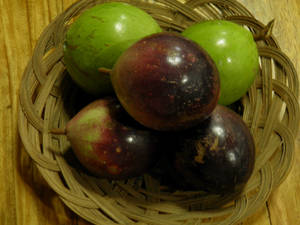 Basket Of Green And Purple Star Apples Wallpaper