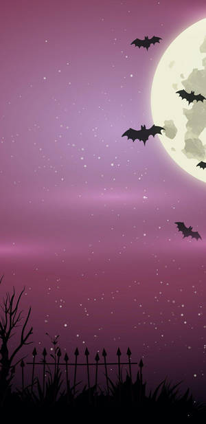 Bats Violet Sky Halloween Phone Wallpaper