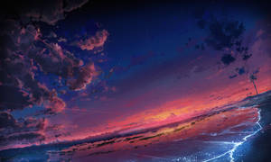 Beach Anime Aesthetic Sunset Digital Painting Wallpaper
