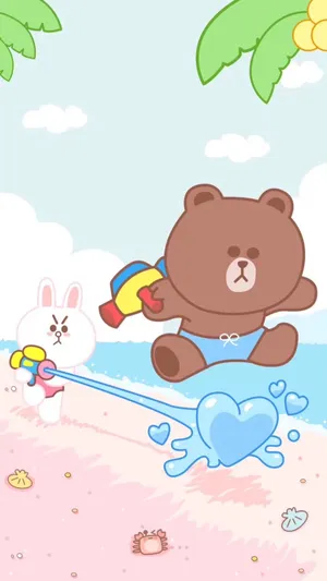 Beach Game Brown And Cony Line Friends Wallpaper