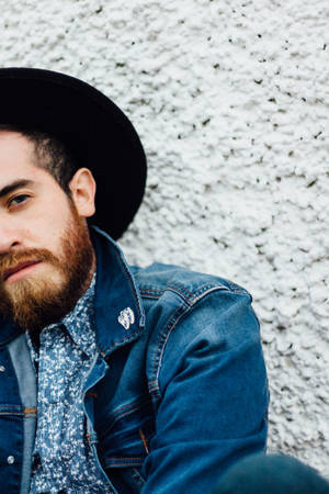 Bearded Hipster In Denim Jacket Wallpaper