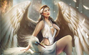 Beautiful Angels In White With Big Wings Wallpaper