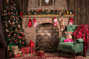 Beautiful Christmas Fireplace Decor Wallpaper