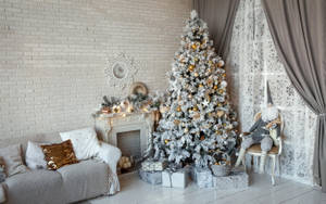 Beautiful Christmas Room With White Decoration Wallpaper