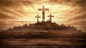 Beautiful Crosses On Wooden Surface Illustration Wallpaper