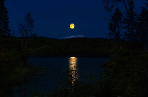 Beautiful Full Moon Lake Reflection Wallpaper