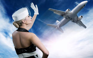 Beautiful Hd Woman Waving At Airplane Wallpaper