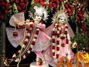 Beautiful Krishna And Radha Pink Aesthetic Outfit Wallpaper