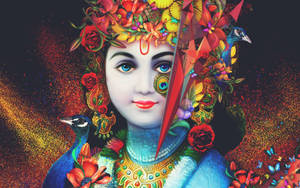 Beautiful Krishna God Canvas Painting Wallpaper