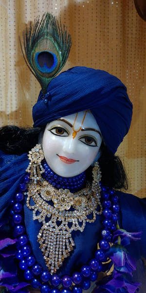 Beautiful Krishna Royal Blue Aesthetic Wallpaper
