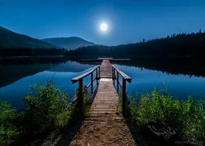 Beautiful Mountain Lake Under Moonlight Wallpaper
