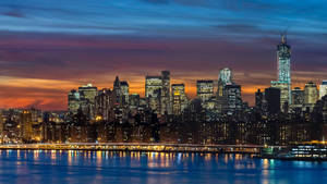 Beautiful New York Skyline By The River Wallpaper