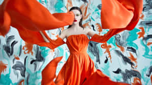 Beautiful Orange Dress For Girls Wallpaper