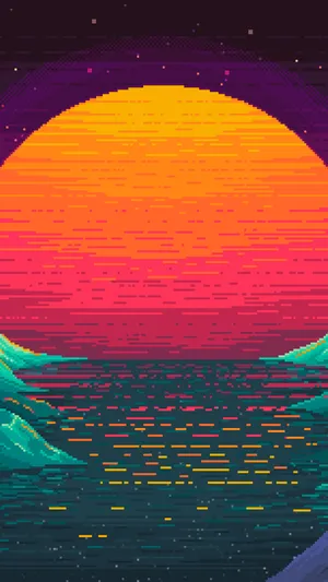 Beautiful Pixel Landscape With Snowy Peaks And Aurora Wallpaper
