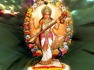 Beautiful Portrait Of Saraswati Devi Wallpaper