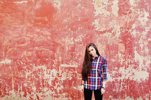 Beautiful Teenage Girl On Red And White Wallpaper