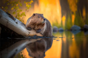 Beaver At Sunsetby Water.jpg Wallpaper