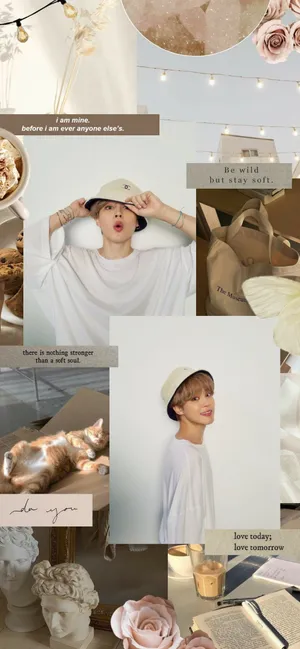 Beige Aesthetic Bts Jimin Collage Wallpaper