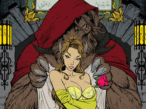Belle And Beast Comic Art Wallpaper