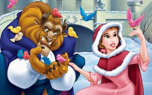 Belle And Beast In Winter Wallpaper