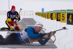 Biathlete Prone Position Biathlon Shooting Wallpaper