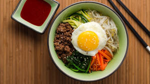 Bibimbap On A Bamboo Surface Wallpaper