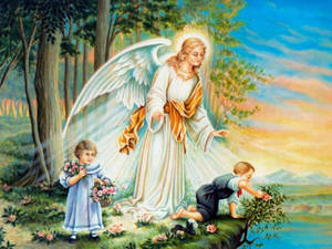 Biblical Angel And Children Wallpaper