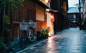 Bicycle On Narrow Street Wallpaper