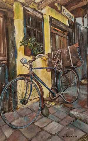 Bicycle On Patio Painting Wallpaper