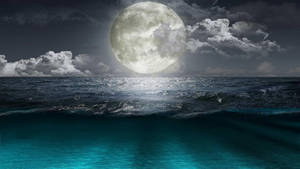 Big Beautiful Full Moon Over Ocean Wallpaper