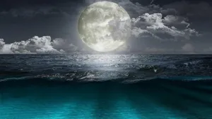 Big Beautiful Full Moon Over Ocean Wallpaper